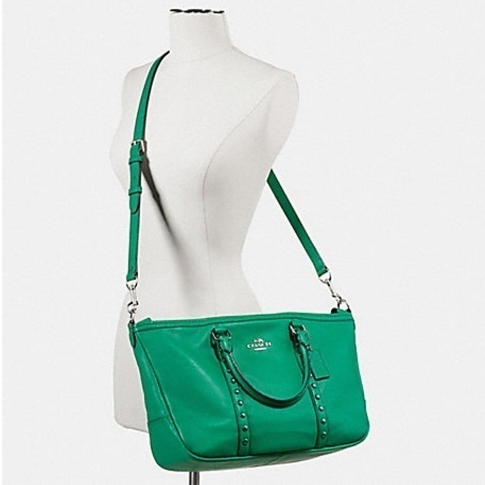 Coach Central Rivet Leaf Enamel Green Leather Bag - Picture 5 of 7
